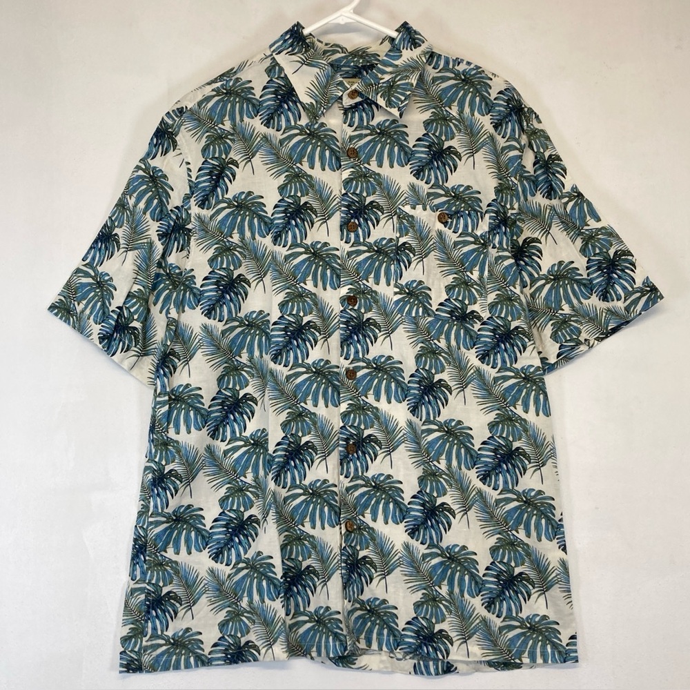 Island Shores Tropical Leaf Print Men's Shirt Size M